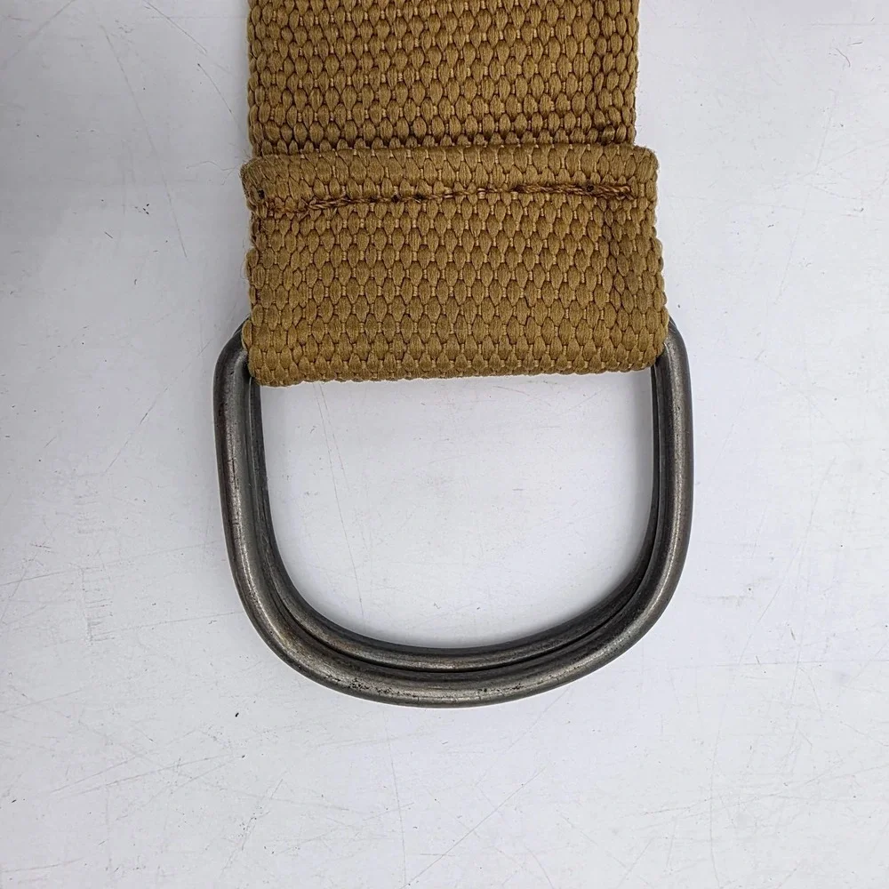 Mens Khaki Brown Canvas Web D-Ring Belt Military Style Size 32 Adjustable